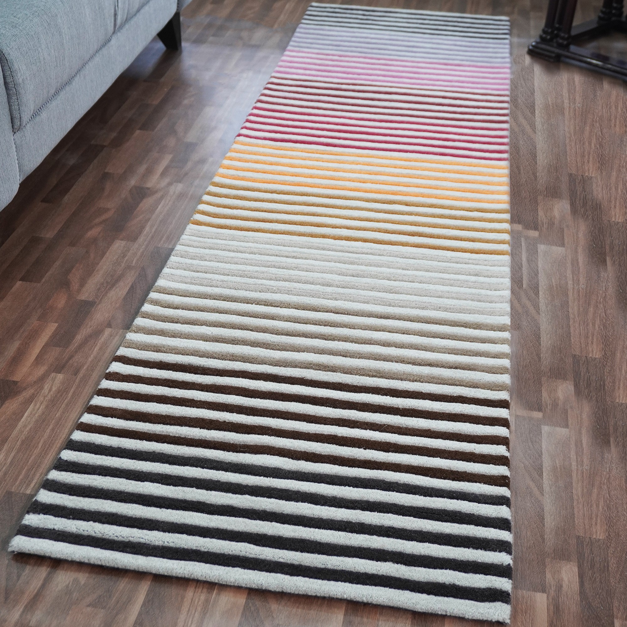 Spectrum Autumn Modern Wool Striped Runner Rugs In Multi